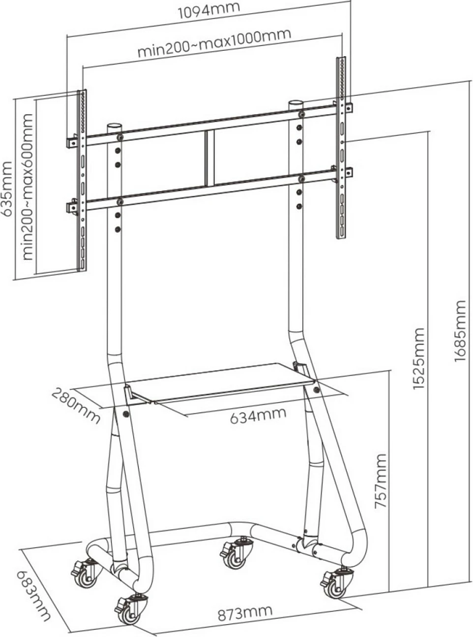 Karrocë/mbajtëse TV Equip 650609 Heavy-Duty, 60-105", VESA 400x400-1000x600, 100 kg, e zezë