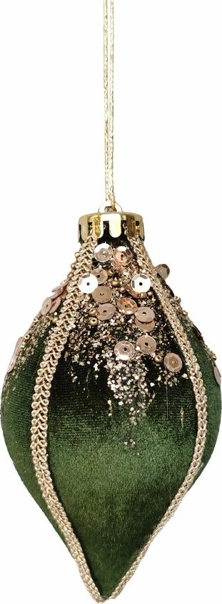 Topthë dekorativ për Krishtlindje, kadife e gjelbër, 8x8x14cm