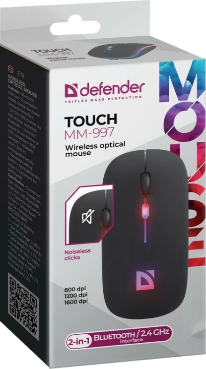 Maus wireless Defender TOUCH MM-997, Silent Click, RGB, 800/1200/1600 DPI, i zi