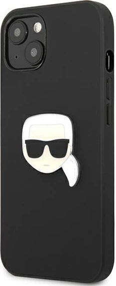 Mbështjellës Karl Lagerfeld KLHCP13SPKMK për iPhone 13 mini, 5.4", i zi, hardcase me lëkurë dhe emblemë metalike