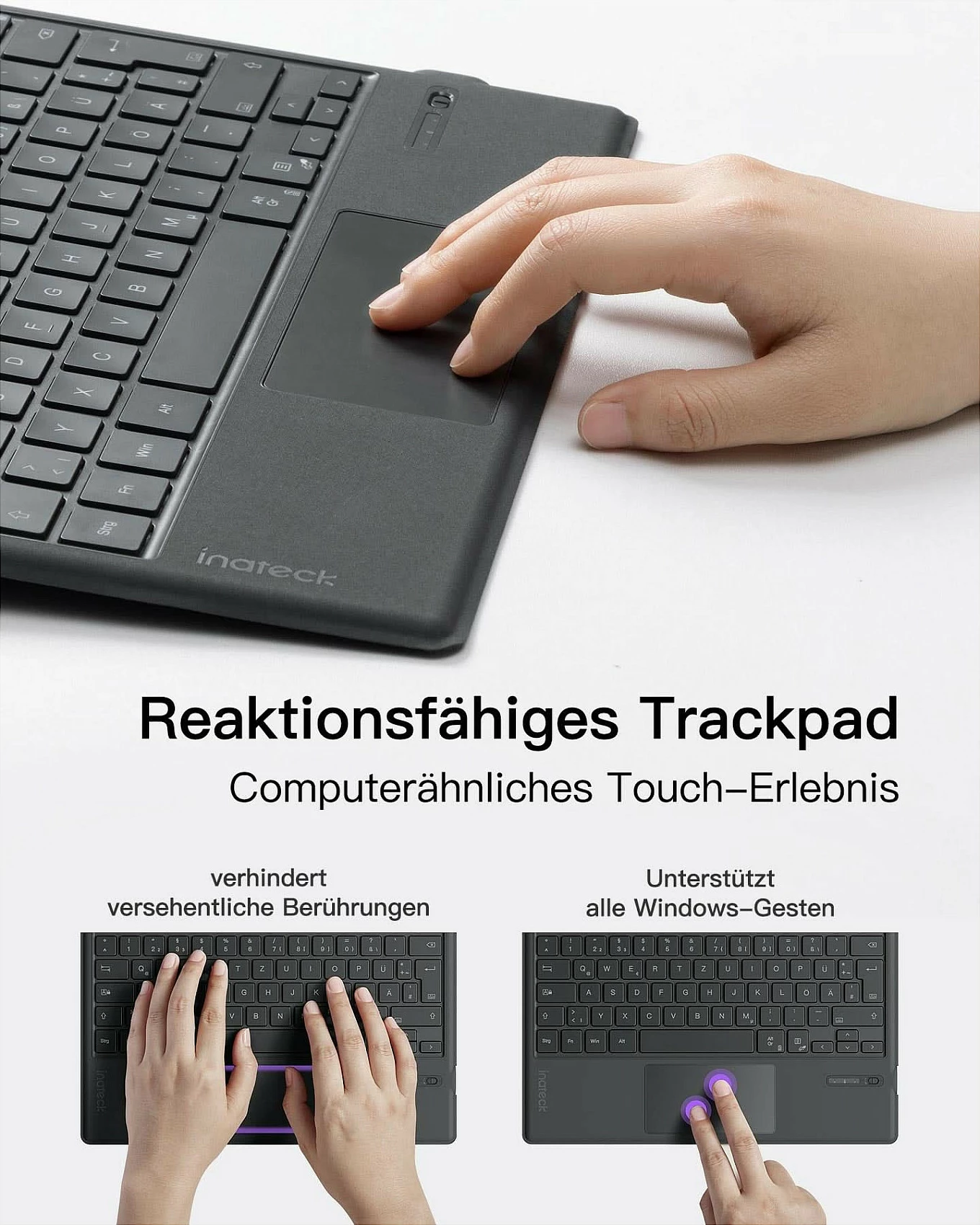 Tastierë Inateck për Surface Go 1-4, QWERTZ, me touchpad, gri