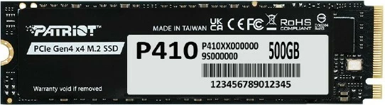 SSD M.2 2280, Patriot P410, 500GB, PCIe 4.0 NVMe 1.4 Gen4 x4, i brendshëm, e zezë
