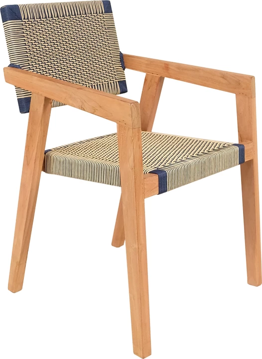 Karrige Salama, skelet druri teak, ngjyrë natyrale dhe litar krem-e-zi, 57x60x85cm