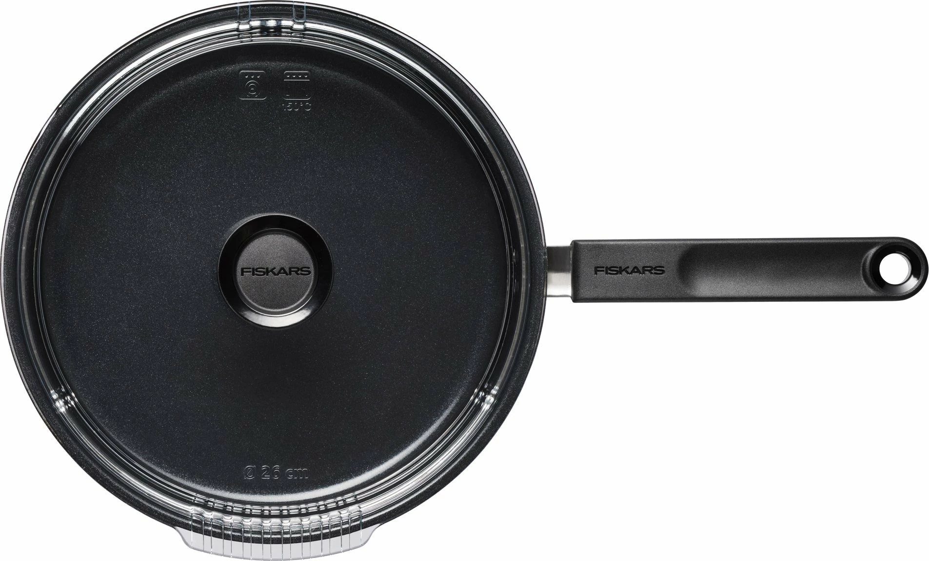 Tigan Fiskars Functional Form 26 cm me veshje qeramike Ceratec™, me kapak qelqi, argjendtë