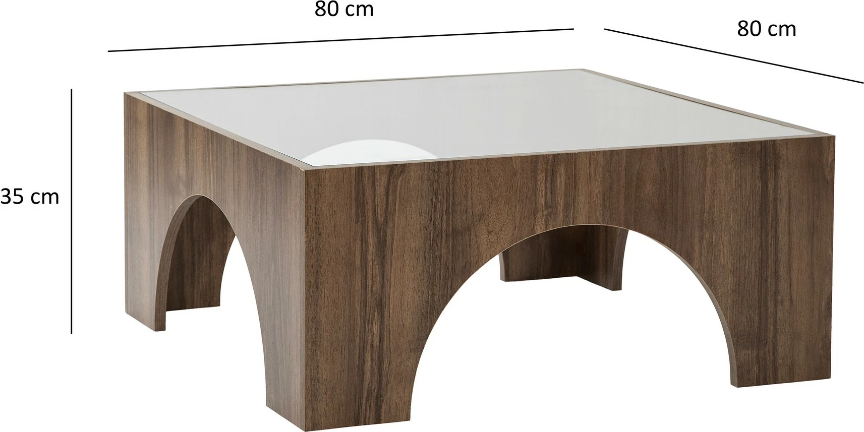 Tavolinë e ulët Hanah Home, xham transparent, kornizë ngjyrë arre