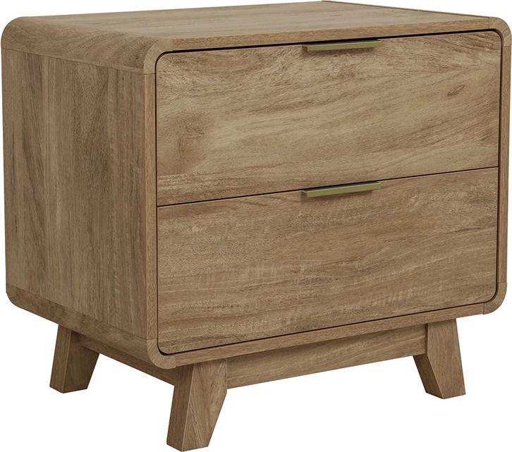 Komodinë ovale me 2 sirtarë, ngjyrë natyrale, 60.2x39.5x54.7