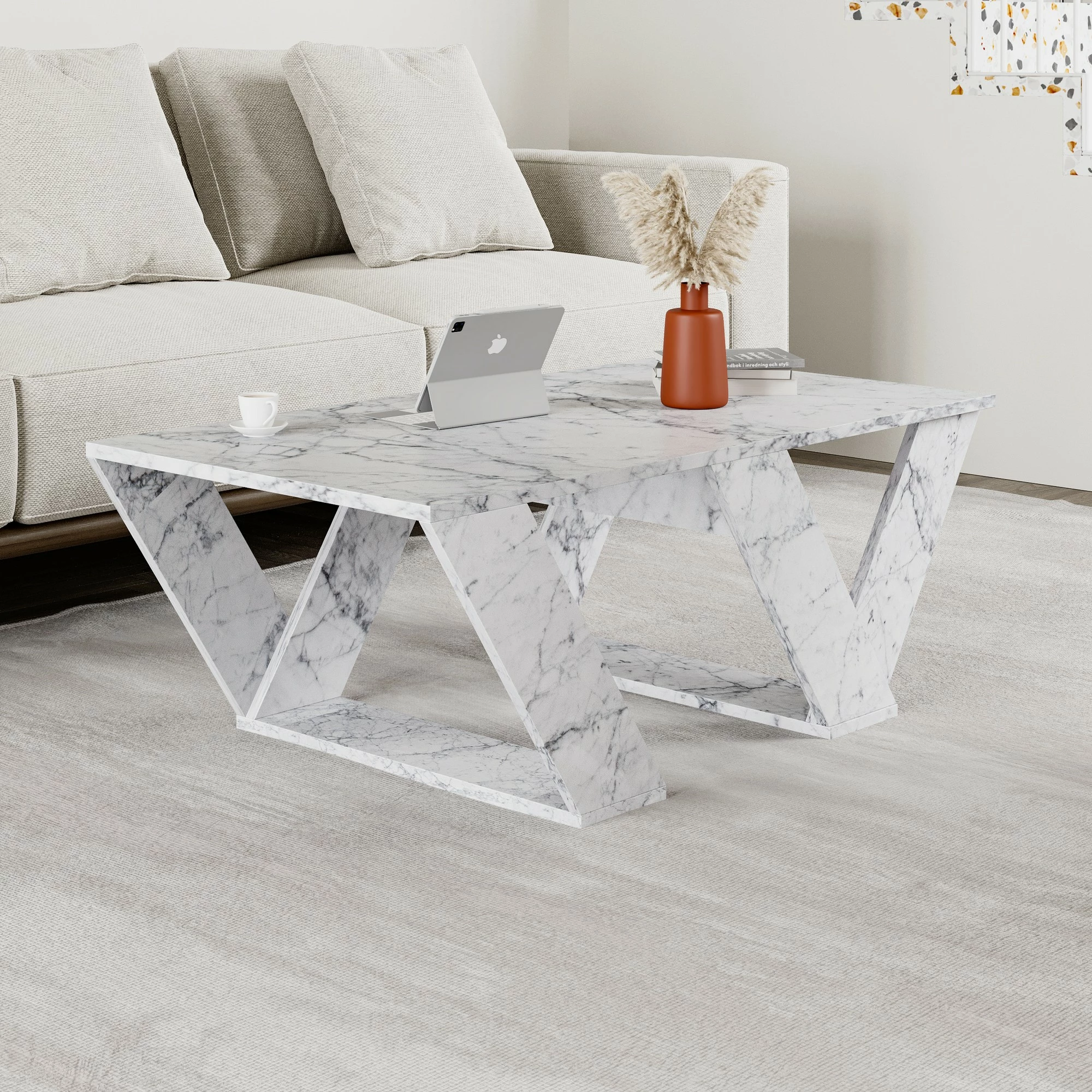 Tavolinë kafeje Skye Decor, ngjyrë mermeri Carrara