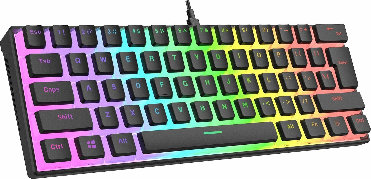 Tastierë gaming mekanike Rampage Radiant K11, Outemu Red, 60%, USB me kabllo 1.5 m, RGB, US layout, e zezë