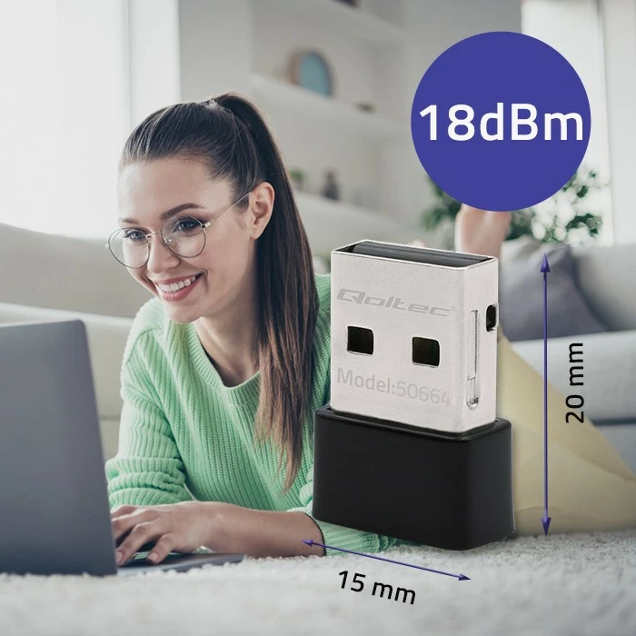 Adapter Wi-Fi mini USB Qoltec 50664, 650Mbps, AC Standard, i zi