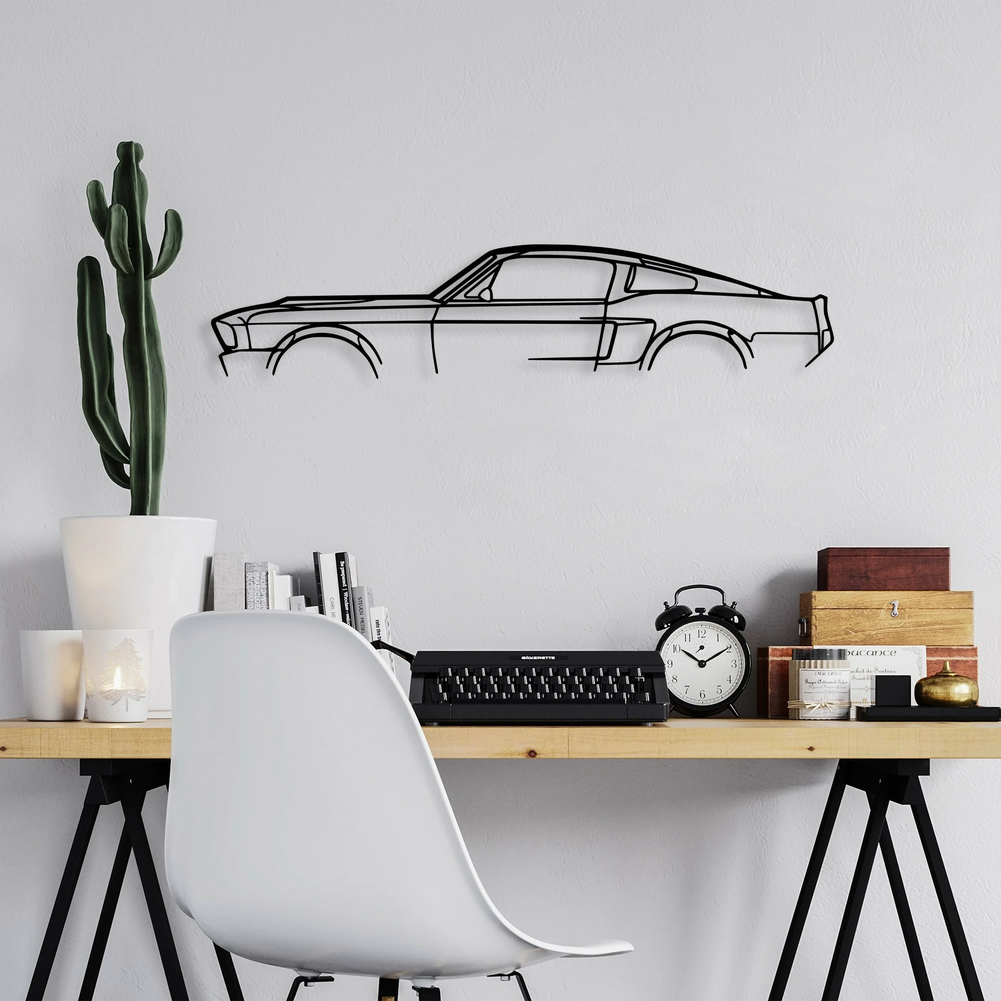 Aksesor dekorativ metalik për mur, siluetë Ford Mustang Shelby GT500, 70x15cm