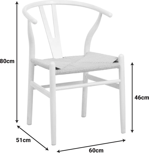 Karrige Wishbone, dru kauçuku, litar sintetik, ngjyrë natyrale-bardhë, 60x51x80cm