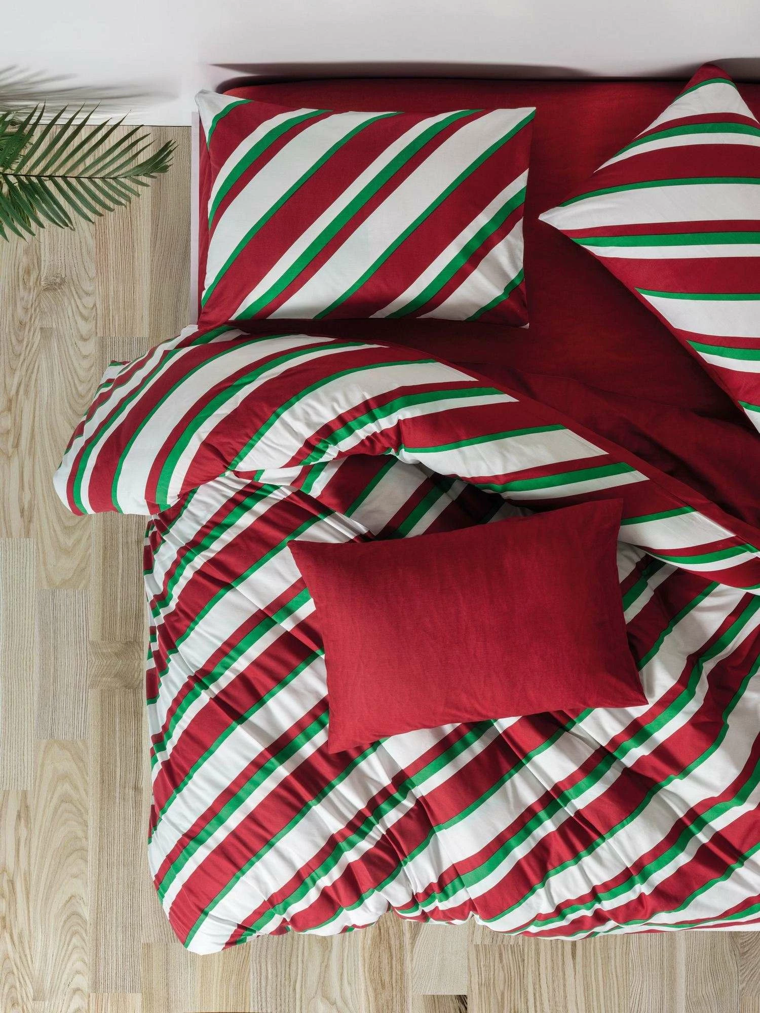 Set mbulesash për dyshek dopio, Ranforce, ngjyrë e kuqe, e bardhë dhe e gjelbër, L'Essentiel Linge de Maison, Merry
