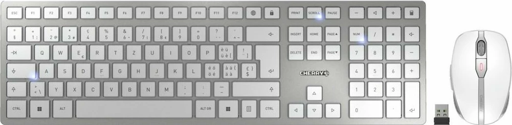 Tastierë dhe Maus Cherry DW 9100 SLIM, Wireless, RF Wireless + Bluetooth, QWERTZ, Argjendtë, Bardhë