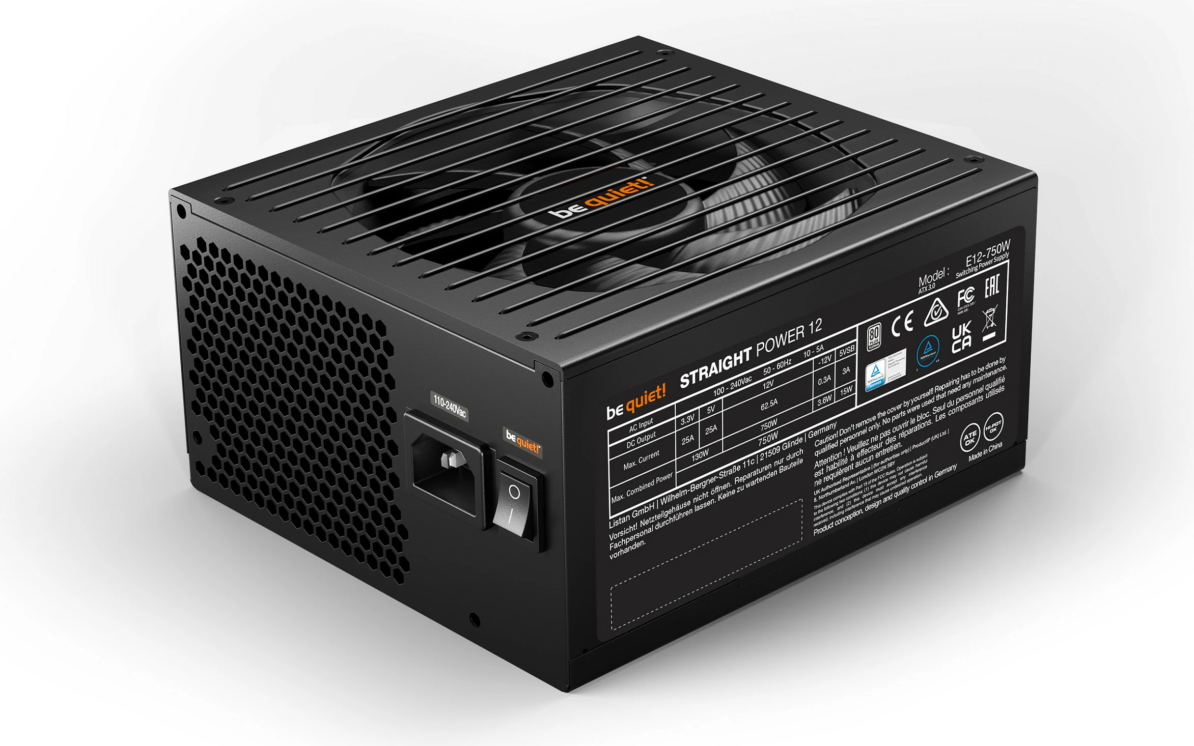 Kasë Be Quiet! Straight Power 12, 750 W, 110 - 240 V, 820 W, 50/60 Hz, 10/5 A, 130 W