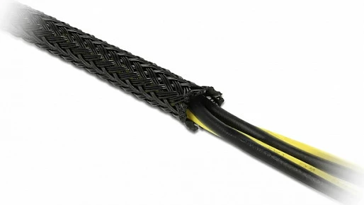 Tubë mbrojtës i gërshetuar për kabllo DeLOCK, 10 m x 25 mm, i zgjerueshëm, i zi