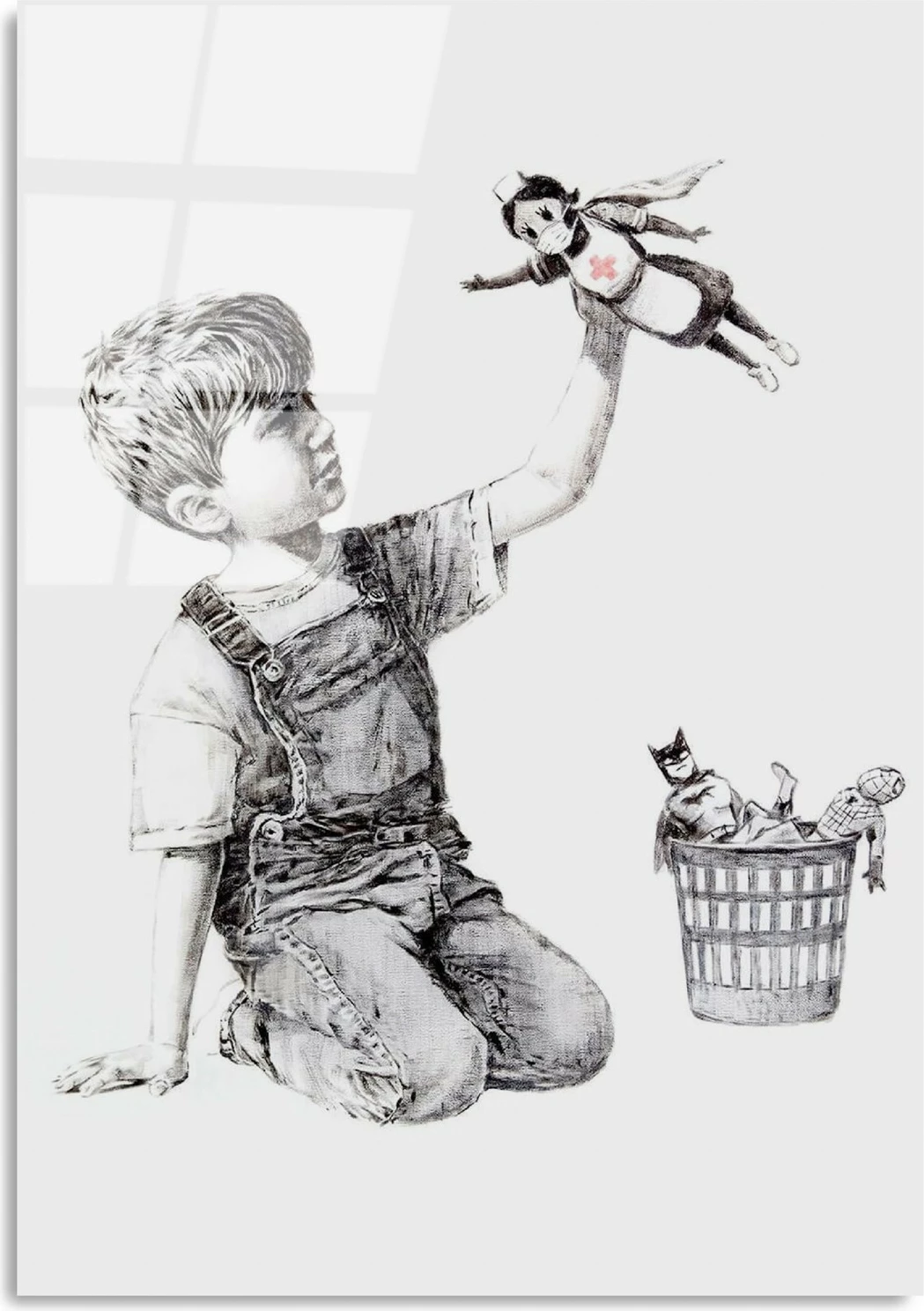 Pikturë dekorative prej xhami të temperuar, Banksy, shumëngjyrëshe, 45x65cm