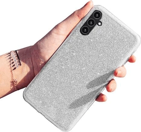 Mbështjellës silikoni ONASI për iPhone 13 6.1, me glitter të heqshëm, argjendtë