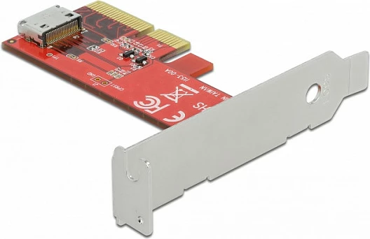 Kartë zgjerimi PCIe DeLOCK PCI Express x4 në OCuLink SFF-8612, PCIe 4.0, 64 Gbit/s, low profile, e kuqe