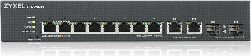 Switch i menaxhuar Zyxel GS2220-10-EU0101F, 8x GbE, 2x Combo, për rack, i zi