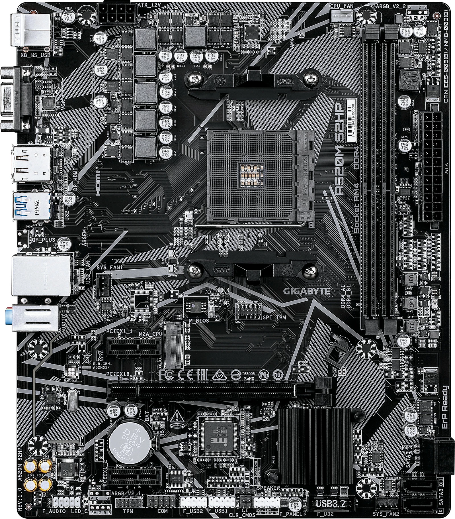 Pllakë amë Gigabyte A520M S2HP, Socket AM4, micro ATX, 2x DDR4, M.2, HDMI/DP/D-Sub