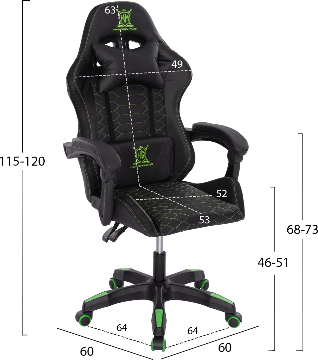 Karrige gaming LOOT FH1204, e zezë-gjelbër, PVC & najlon, 51x49x125H cm