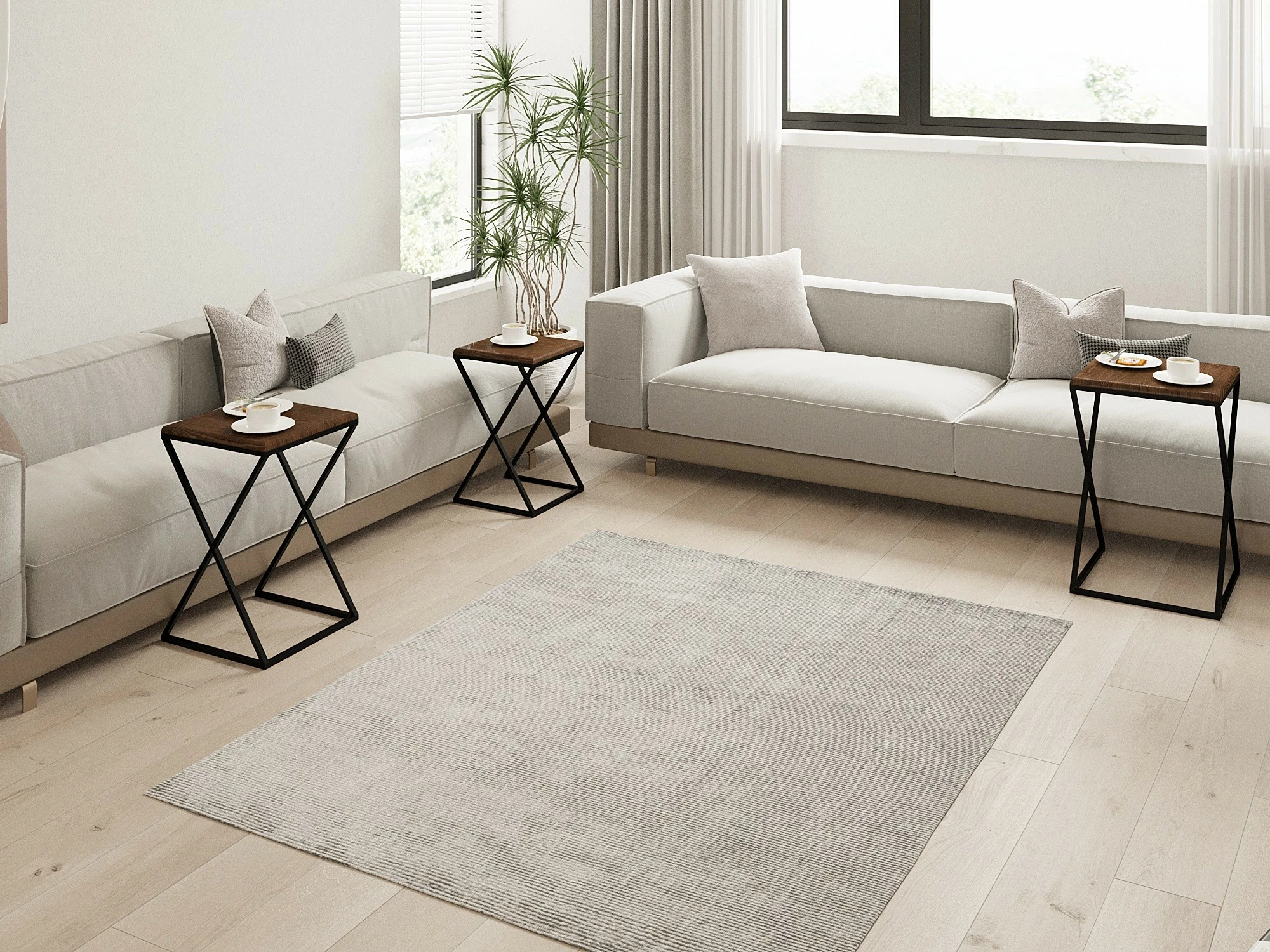 Set tavolinash ndihmëse (3 copë), Hanah Home, Z Zigon, ngjyrë arre dhe e zezë