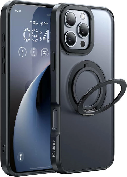 Mbështjellës Mcdodo PC-4933 për iPhone 16 Pro Max me MagSafe dhe mbajtëse, zi
