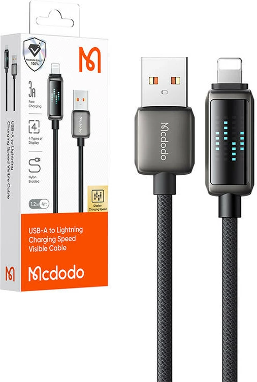 Kabllo Mcdodo CA-5250 USB-A në Lightning, 1.2m, me ekran LED, e zezë