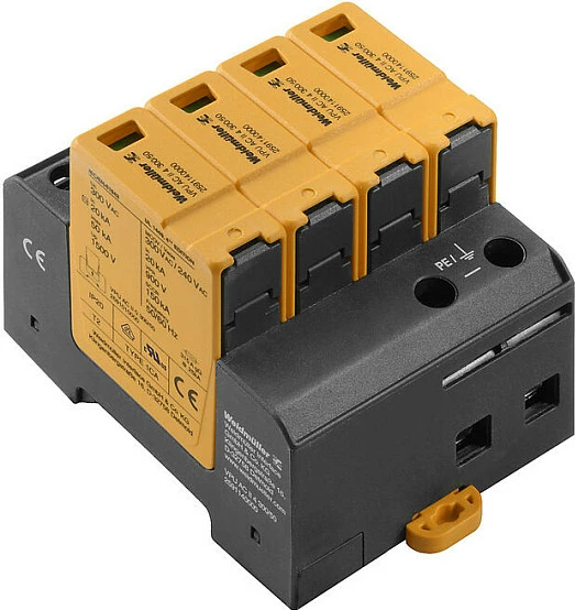 Mbrojtës nga tejtensioni Weidmüller VPU AC II 4 300/50, Tip 2, 4-polësh, 300 V, 50 kA, verdhë/zi