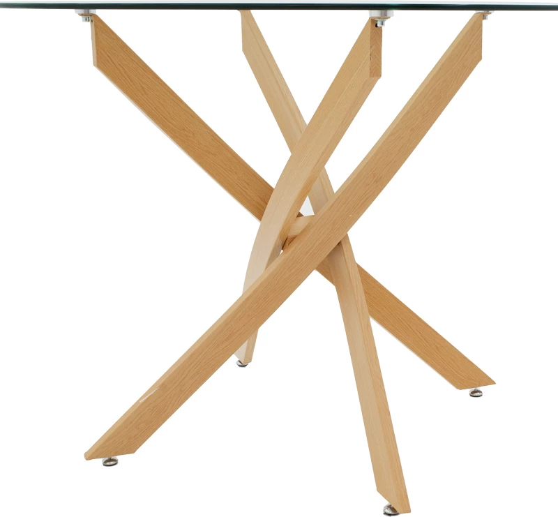 Tavolinë Antoro, qelq dhe këmbë metali, ngjyrë natyrale, D100x75cm