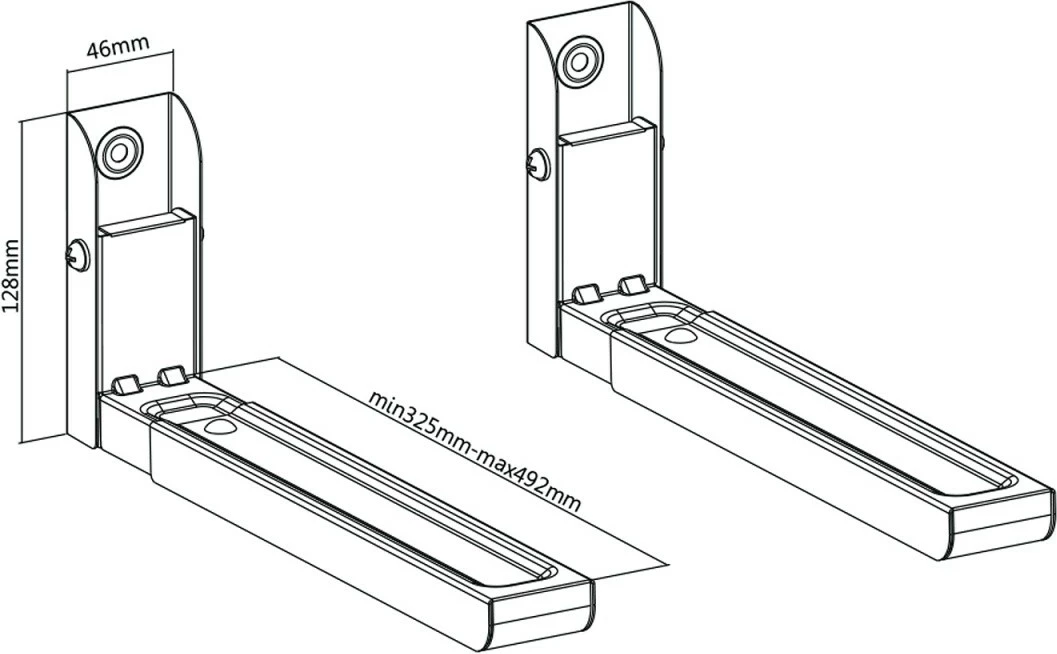 Mbajtës muror për mikrovalë, Maclean MC-915B, krahë të rregullueshëm 325–492 mm, kapacitet 30 kg, set 2 copë, e zezë