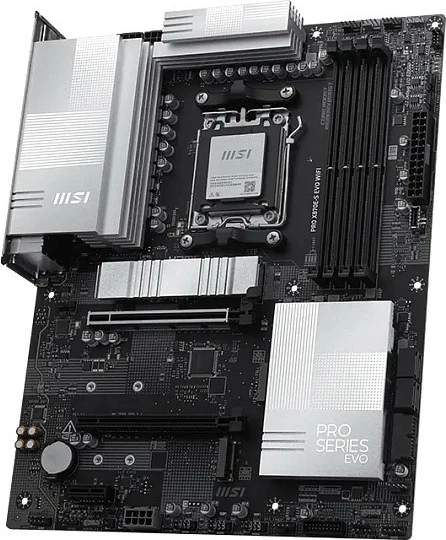 Pllakë amë MSI PRO X870E-S EVO WIFI, Socket AM5, ATX, DDR5 deri 256GB, Wi‑Fi 7, 5G LAN, argjendtë/zezë