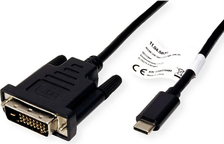 Kabllo ROLINE 11045831 USB-C në DVI-D Dual Link, 2 m, 4K 60Hz, e zezë