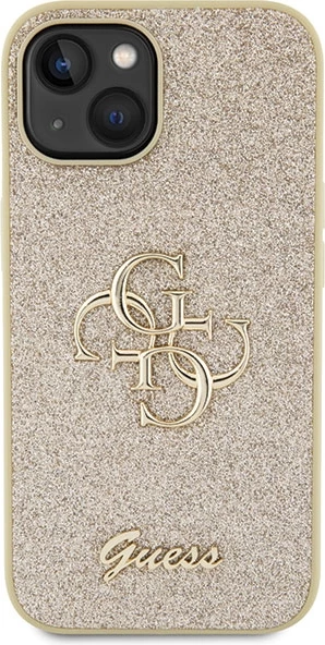 Mbështjellës Guess Glitter Script Big 4G për iPhone 15, Ari