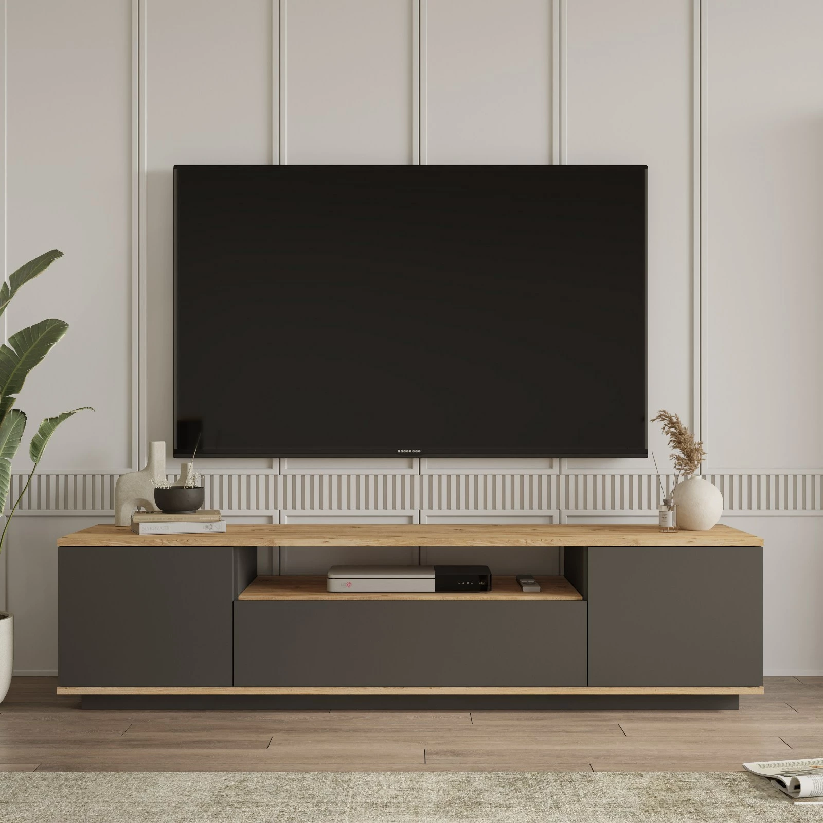Komodë TV Hanah Home, Fr7-Aa, ngjyrë pishë Atlantike dhe antracit