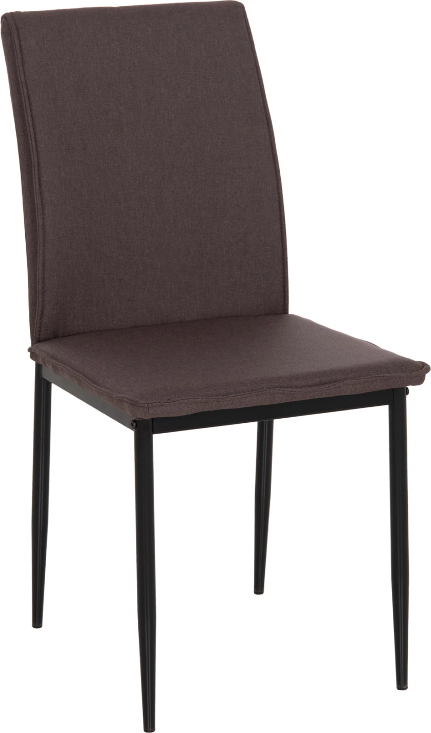Karrige ngrënieje PERKY, material kafe, këmbë metalike të zeza, 42x58x89.5cm, set prej 4 copash