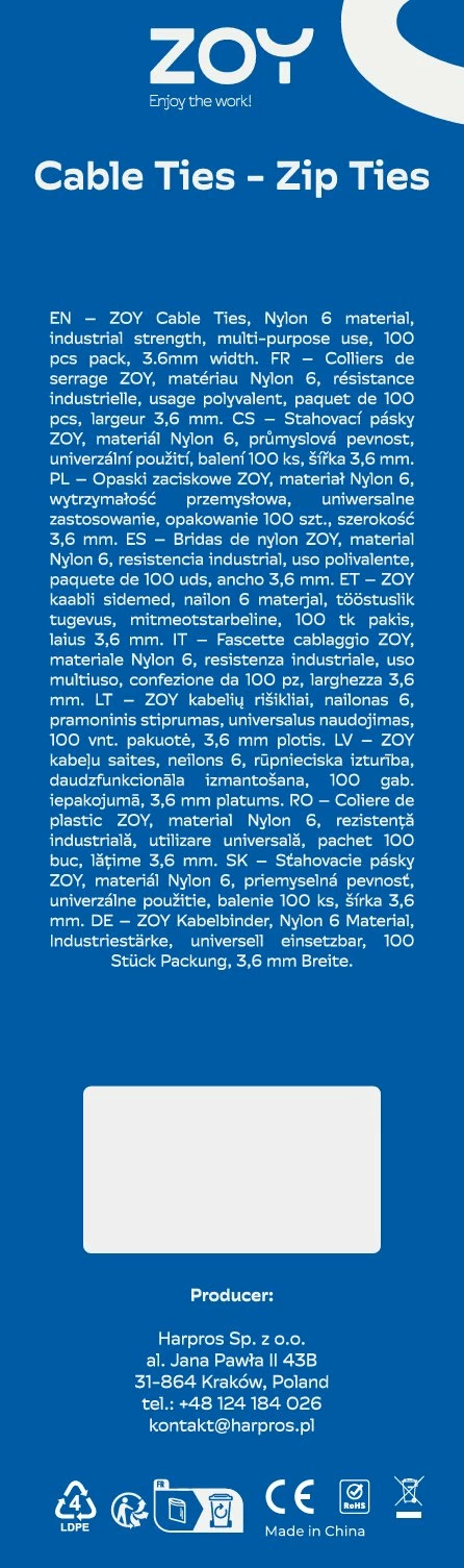Lidhëse kabllosh ZOY Clamp 3.6mm x 300mm, e zezë, 100 copë