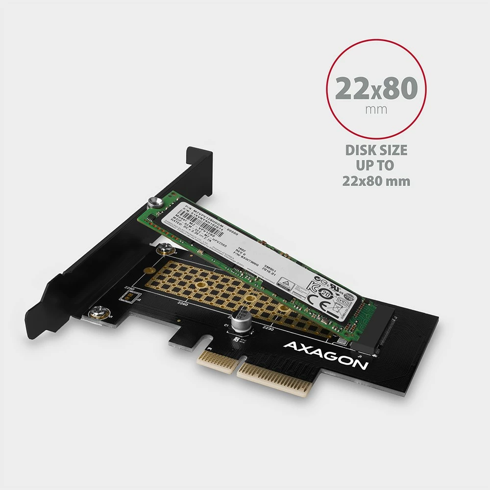 Adapter PCIe AXAGON PCEM2-N për SSD M.2 NVMe, me kapak standard dhe low-profile, i zi