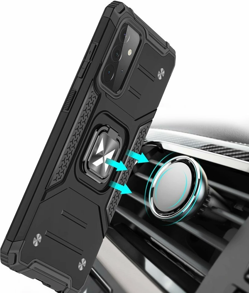 Mbështjellës Wozinsky Ring Armor me këmbalec për Samsung Galaxy A72, e zezë
