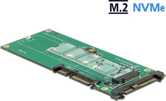Konverter Delock U.2 SFF-8639/SATA 22-pin në M.2 Key M, 6 Gbit/s, i brendshëm, zi/gjelbër