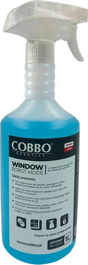 Lëng pastrimi për dritare Cobbo, 1L, për robotë dhe përdorim manual, Blu
