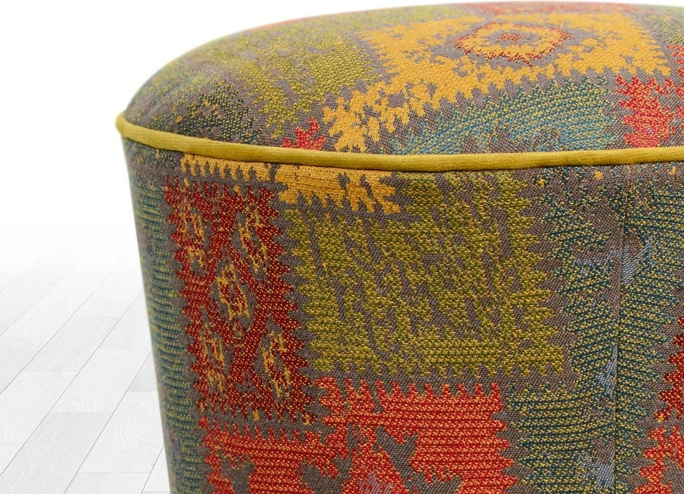 Puf Patchwork Bohemian, këmbë druri, shumëngjyrësh, 42x42cm