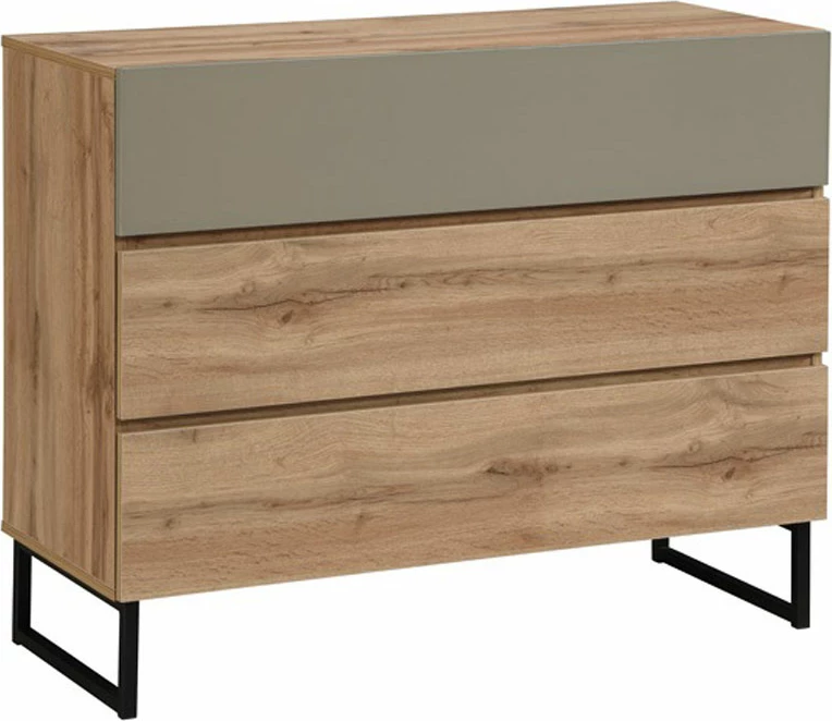 Komodë Verde me 3 sirtarë, natyrale, mente, 100x41.5x81cm