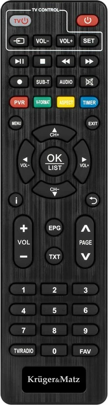 Telekomandë KRUGER & MATZ, DVB-T2, H.265 HEVC KM9999, i zi 