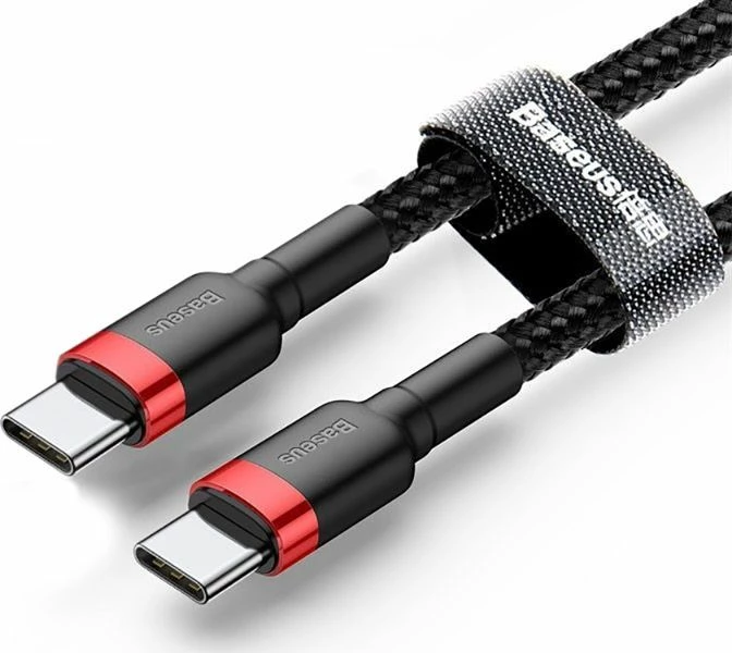 Kabllo USB-C në USB-C Baseus Cafule CATKLF-H91 2m QC 3.0/PD e zezë me detaje të kuqe