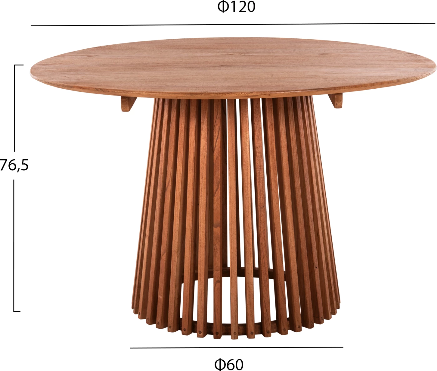 Tavolinë e rrumbullakët për ngrënie, FRANTZ, FH9388.11, dru MINDI, ngjyrë natyrale, Φ120x76.5 cm