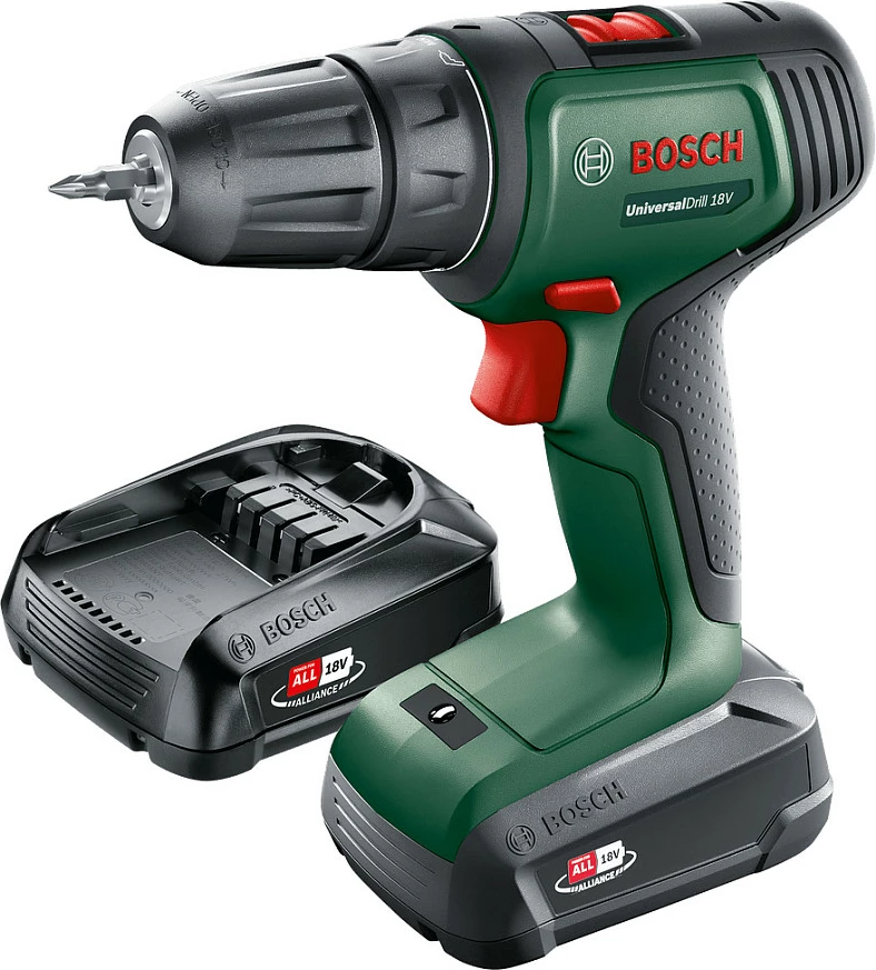 Shpuese Bosch UniversalDrill 18V, pistol grip, 2 bateri, 1.5Ah, e zezë/e gjelbër