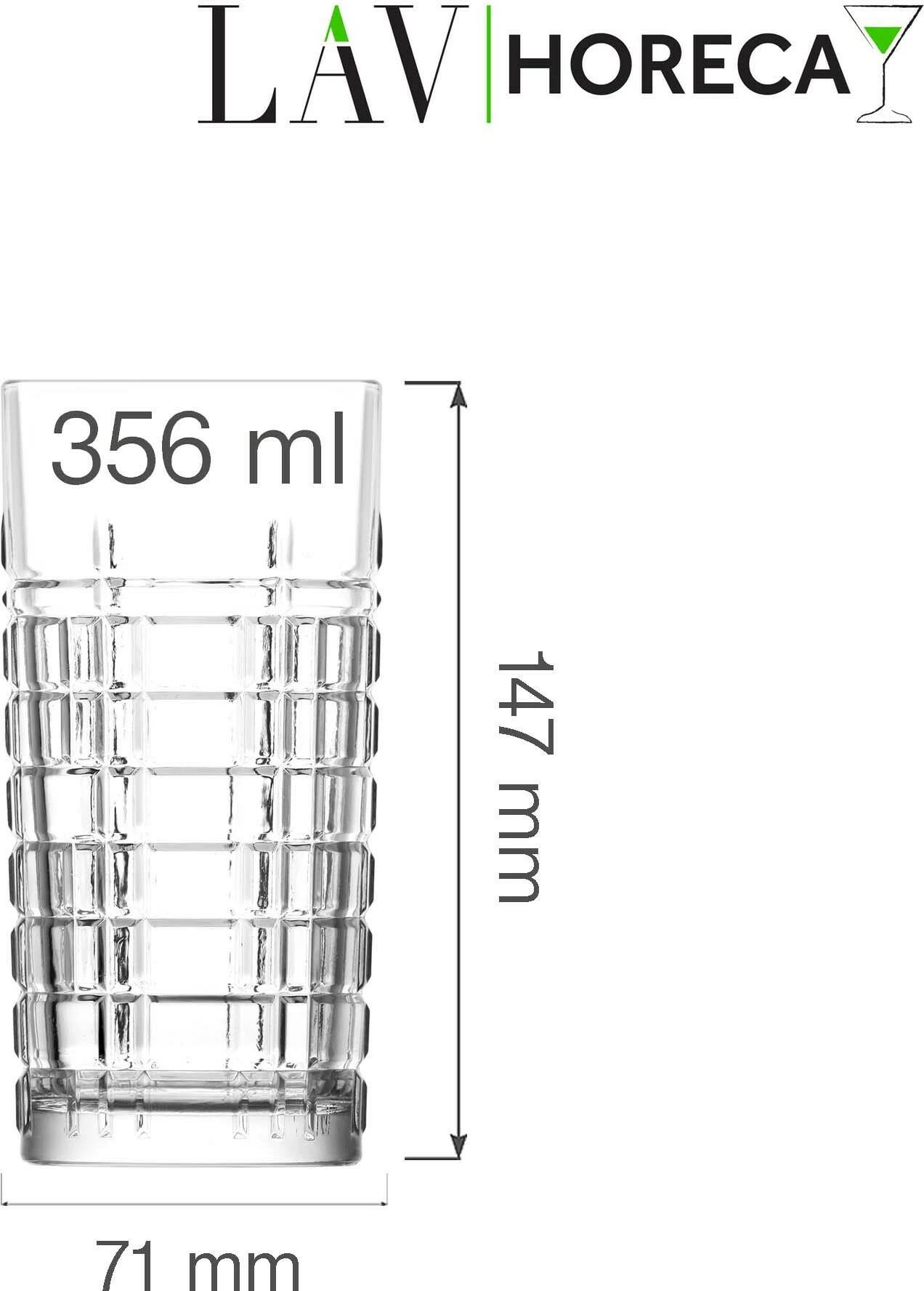 Gotë long drink LAV Glasgow 356 ml, transparente, set 12 copë