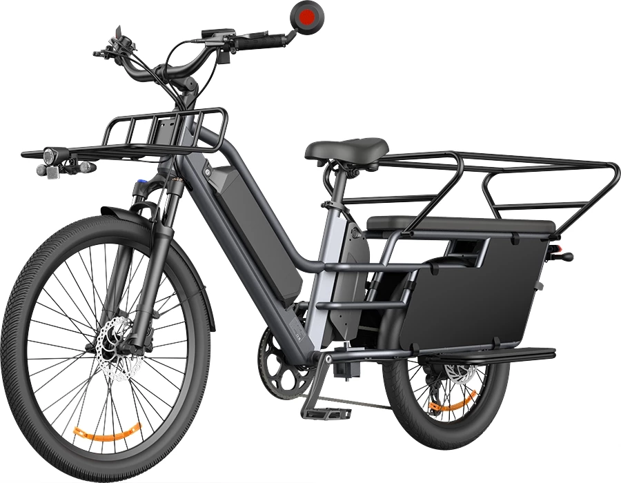 biçikletë elektrike kargo ADO Oasis 261T, motor 250W, bateri dyfishe 48V 13.5Ah + 48V 9Ah, deri 180 km, gri, me dorezë gazi