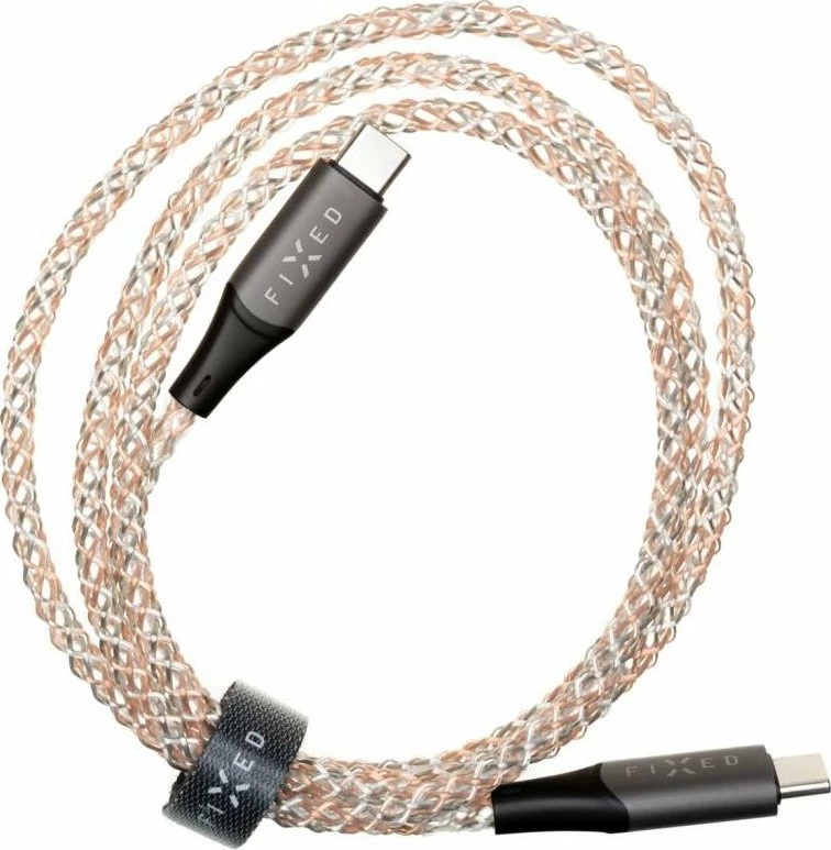 Kabllo USB-C në USB-C Fixed FIXDLED-CC-RA 1.2 m 60W PD me RGB, Multicolor, me shirit velcro + organizues vetëngjitës
